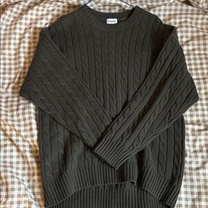 Sunday Best Dark Olive Cable-Knit Crewneck Sweater